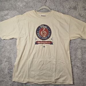 Vintage Walt Disney World Magic Music Days Mens Beige Tan Graphic Front Shirt XL